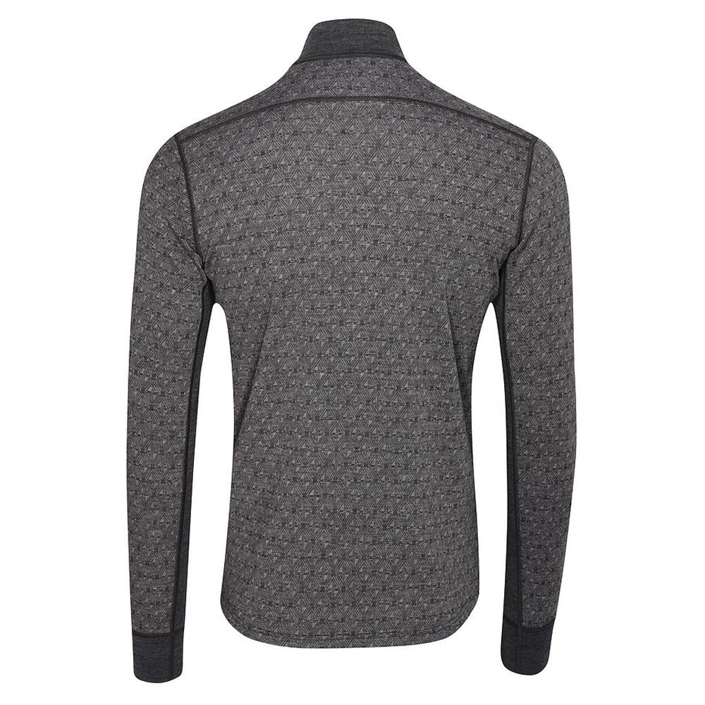 Mens Merino Blend 250 Geometric Jacquard Long Sleeve Zip Neck (Smoke/Charcoal)