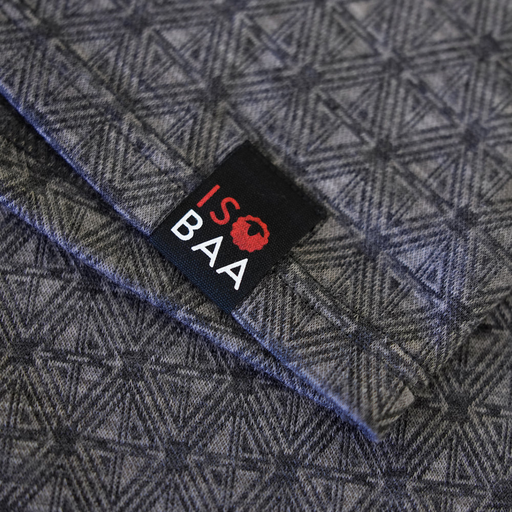 Mens Merino Blend 250 Geometric Jacquard Long Sleeve Zip Neck (Smoke/Charcoal)