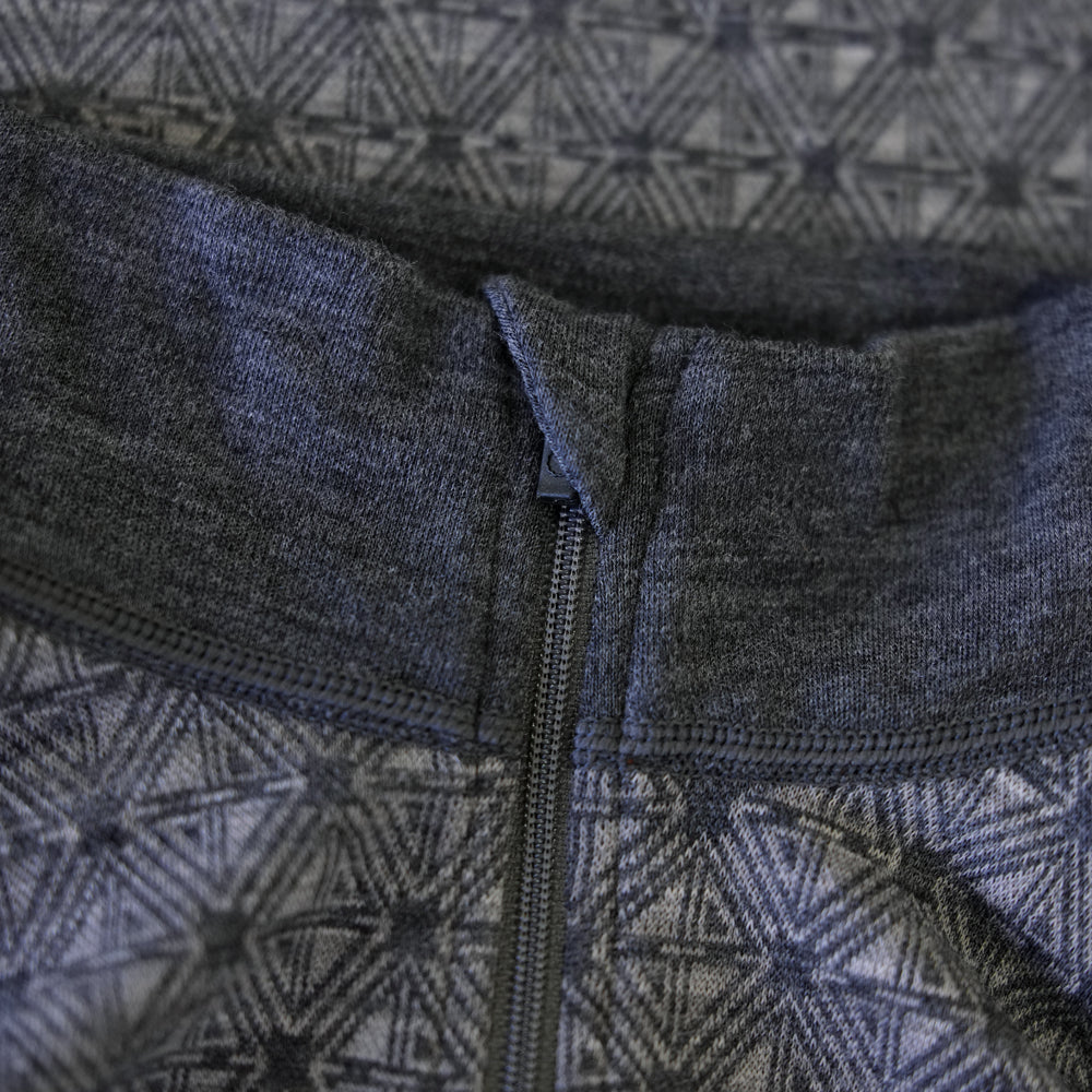 Mens Merino Blend 250 Geometric Jacquard Long Sleeve Zip Neck (Smoke/Charcoal)