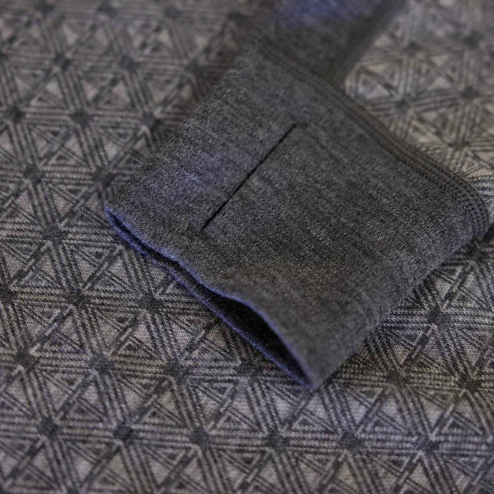 Mens Merino Blend 250 Geometric Jacquard Long Sleeve Zip Neck (Smoke/Charcoal)