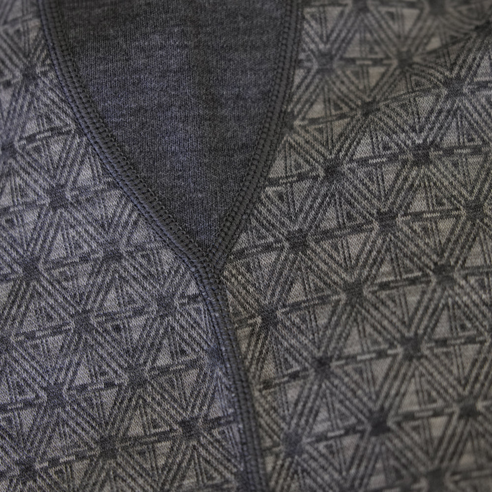 Mens Merino Blend 250 Geometric Jacquard Long Sleeve Zip Neck (Smoke/Charcoal)