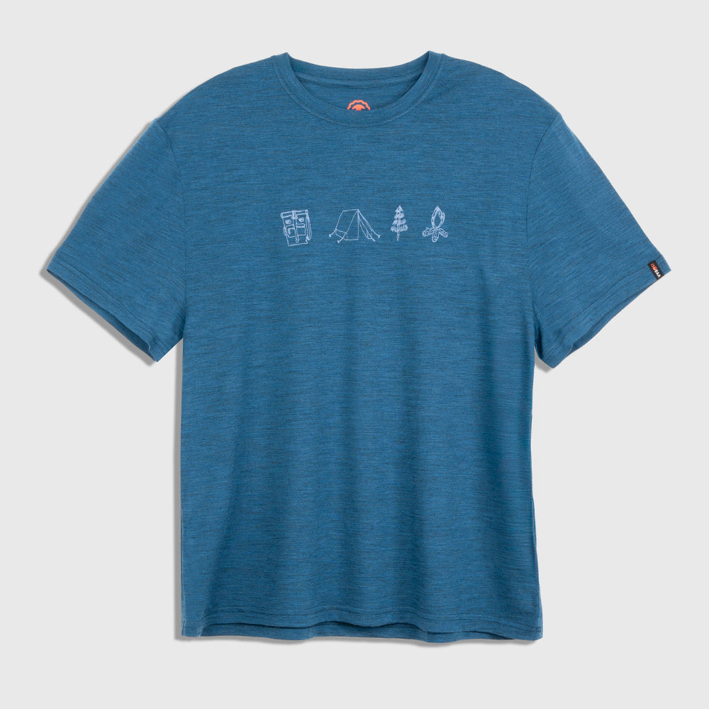 Mens Merino 150 Camping Relaxed Tee (Petrol/Sky)