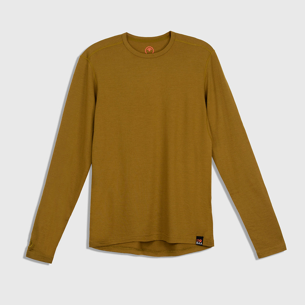 Mens Merino 180 Long Sleeve Crew (Dull Gold)