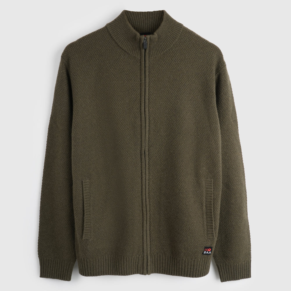 Mens Oaken Merino Full Zip Sweater (Dark Olive)