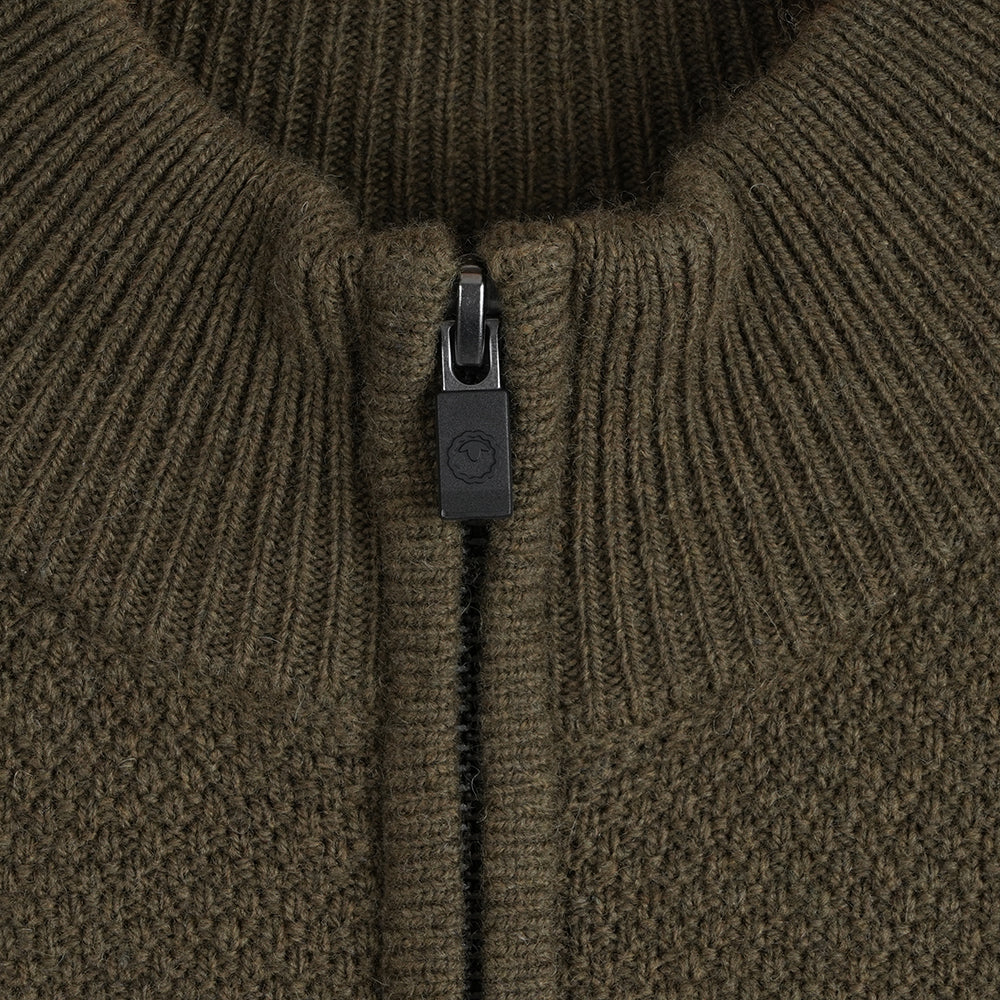 Mens Oaken Merino Full Zip Sweater (Dark Olive)