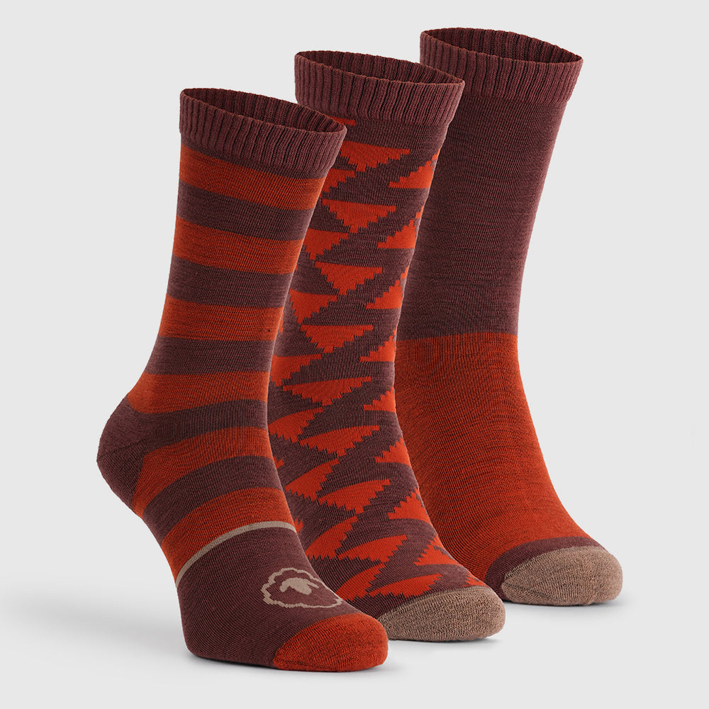 Merino Blend Everyday Socks (3 Pack - Burnt Orange/Sable)