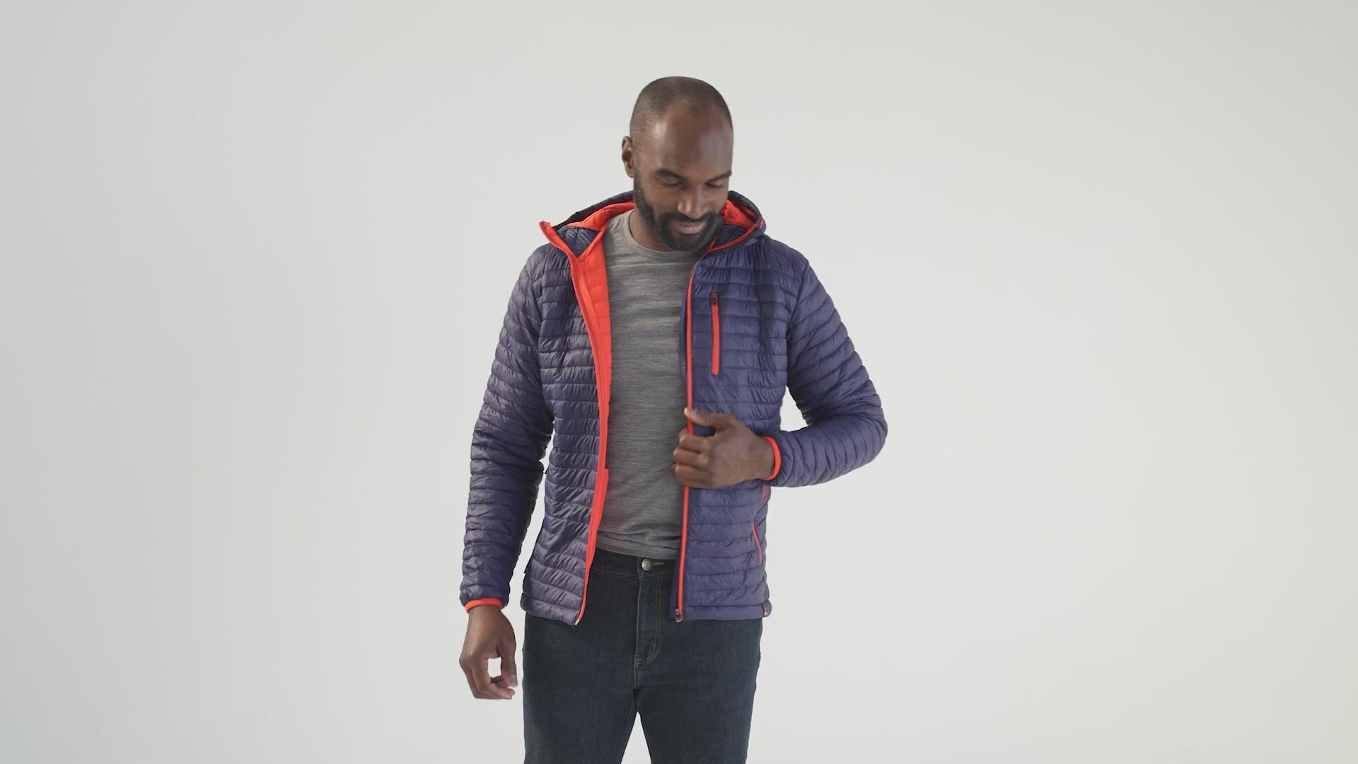 Mens Merino Wool Insulated Jacket (Navy/Orange) | Model: Michael