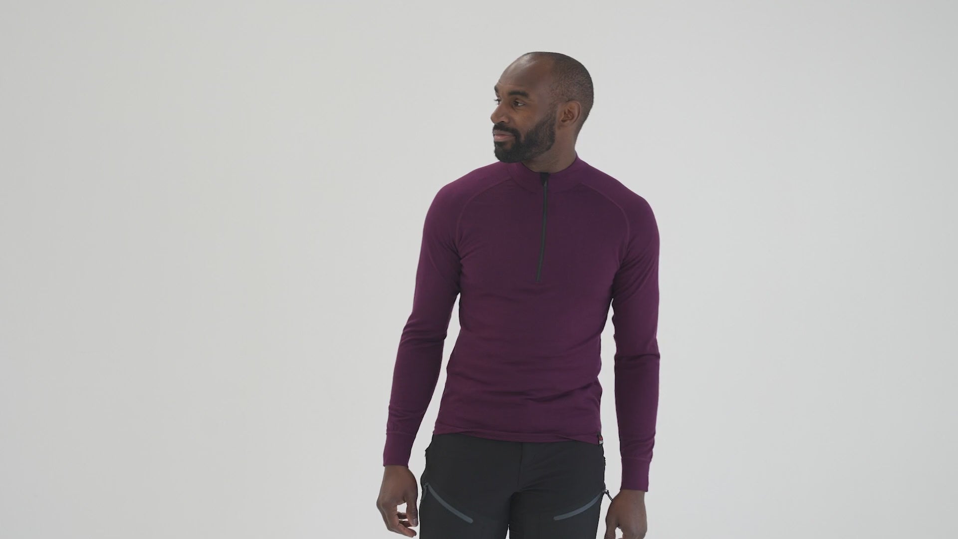 Mens Merino 200 Long Sleeve Zip Neck (Wine) | Model: Michael