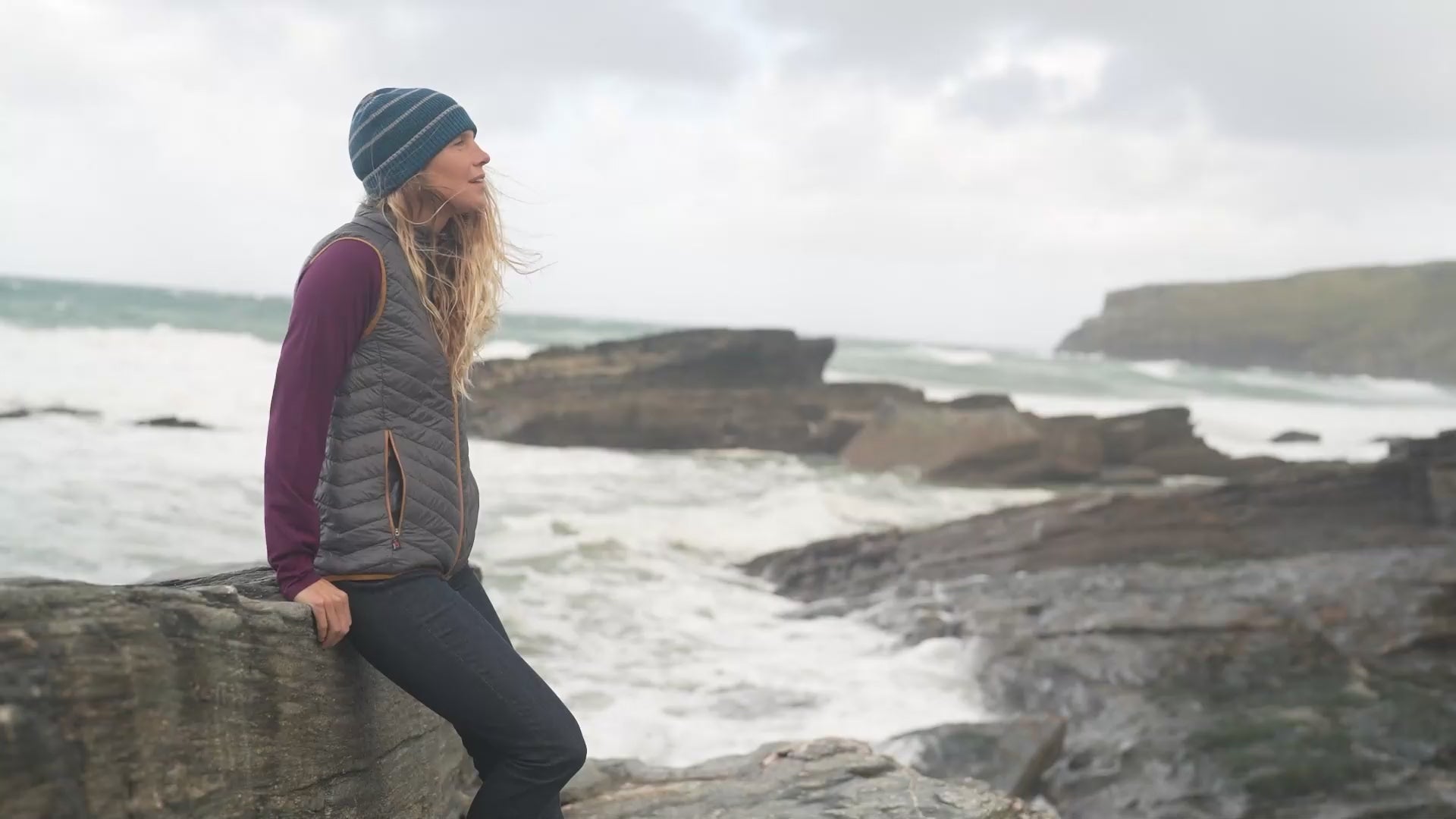 Isobaa | Womens Merino Wool Insulated Gilet (Smoke/Mustard) | Fight the chill with our innovative Merino gilet. | align: 25% 50% | Model: Amy