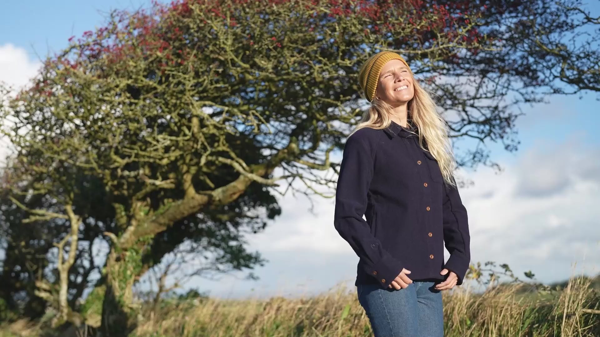 Isobaa | Womens Merino Blend Mountain Shirt (Navy) | Conquer trails, peaks, and urban adventures with this high-performance Merino blend overshirt. | align: 65% 50% | Model: Amy