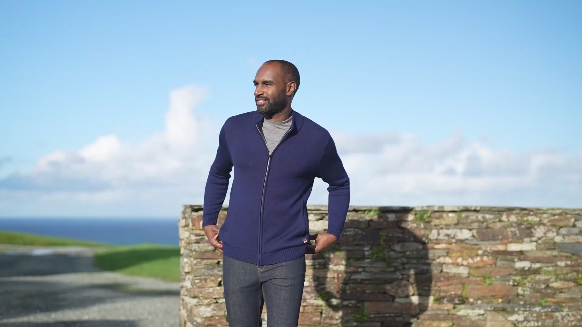 Isobaa | Mens Merino Zip Sweater (Navy) | Discover exceptional warmth, comfort, and everyday versatility with our extrafine Merino wool sweater. | align: 55% 50% | Model: Michael
