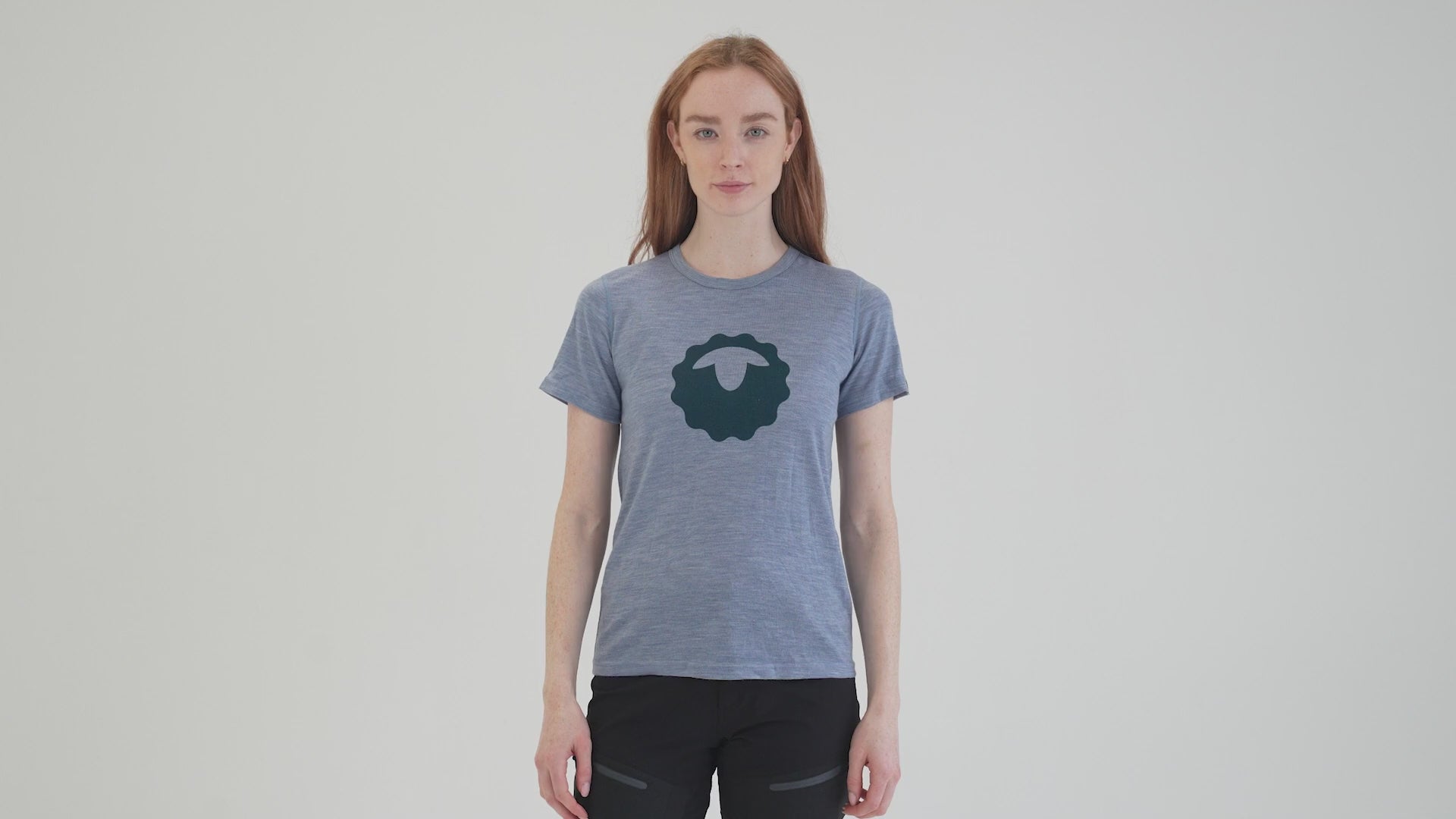Womens Merino 150 Emblem Tee (Sky) | align: 45% 50% | Model: Sophie