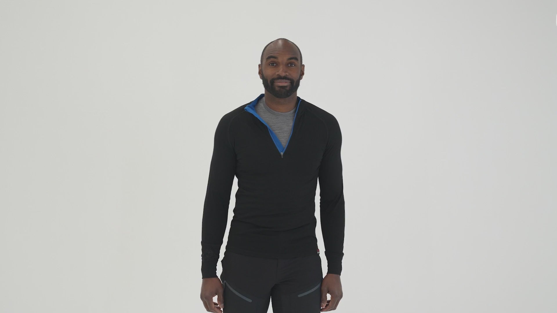 Mens Merino 200 Long Sleeve Zip Neck (Black) | Model: Michael