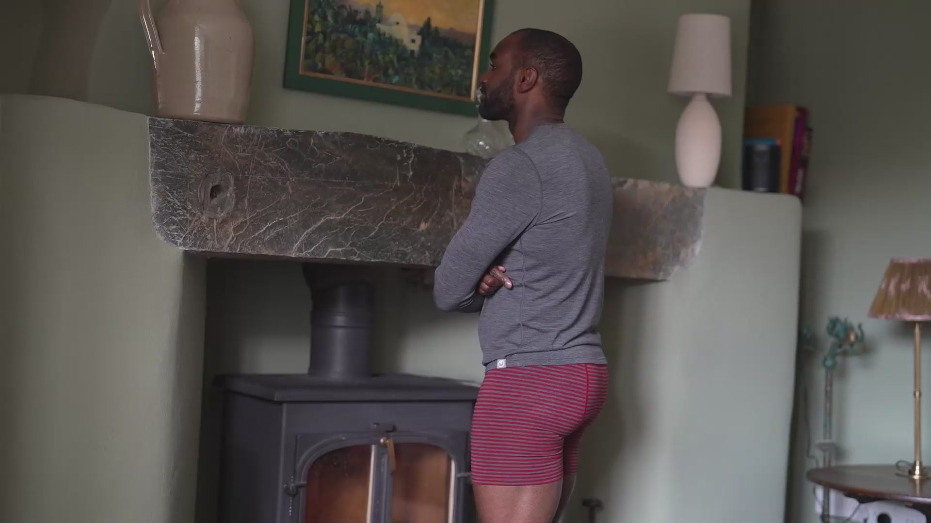 Isobaa | Mens Merino 180 Boxers (Mini Stripe Red/Smoke) | Ditch itchy, sweaty underwear and discover the game-changing comfort of Merino wool boxers. | align: 50% 90% | Model: Michael