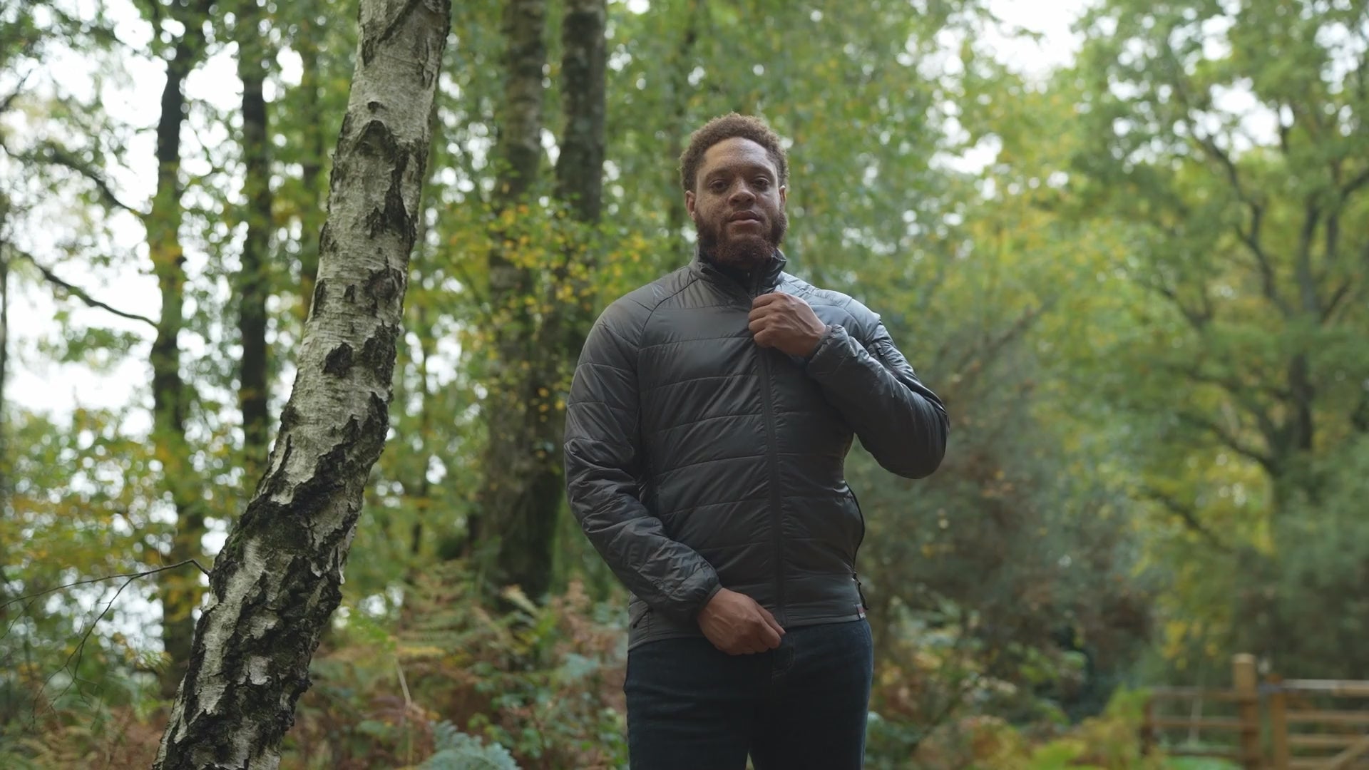 Isobaa | Mens Packable Insulated Jacket (Smoke/Black) | Exceptional warmth, packable convenience, and sustainable design with our lightweight Merino wool jacket. | align: 55% 55% | Model: Shaquille
