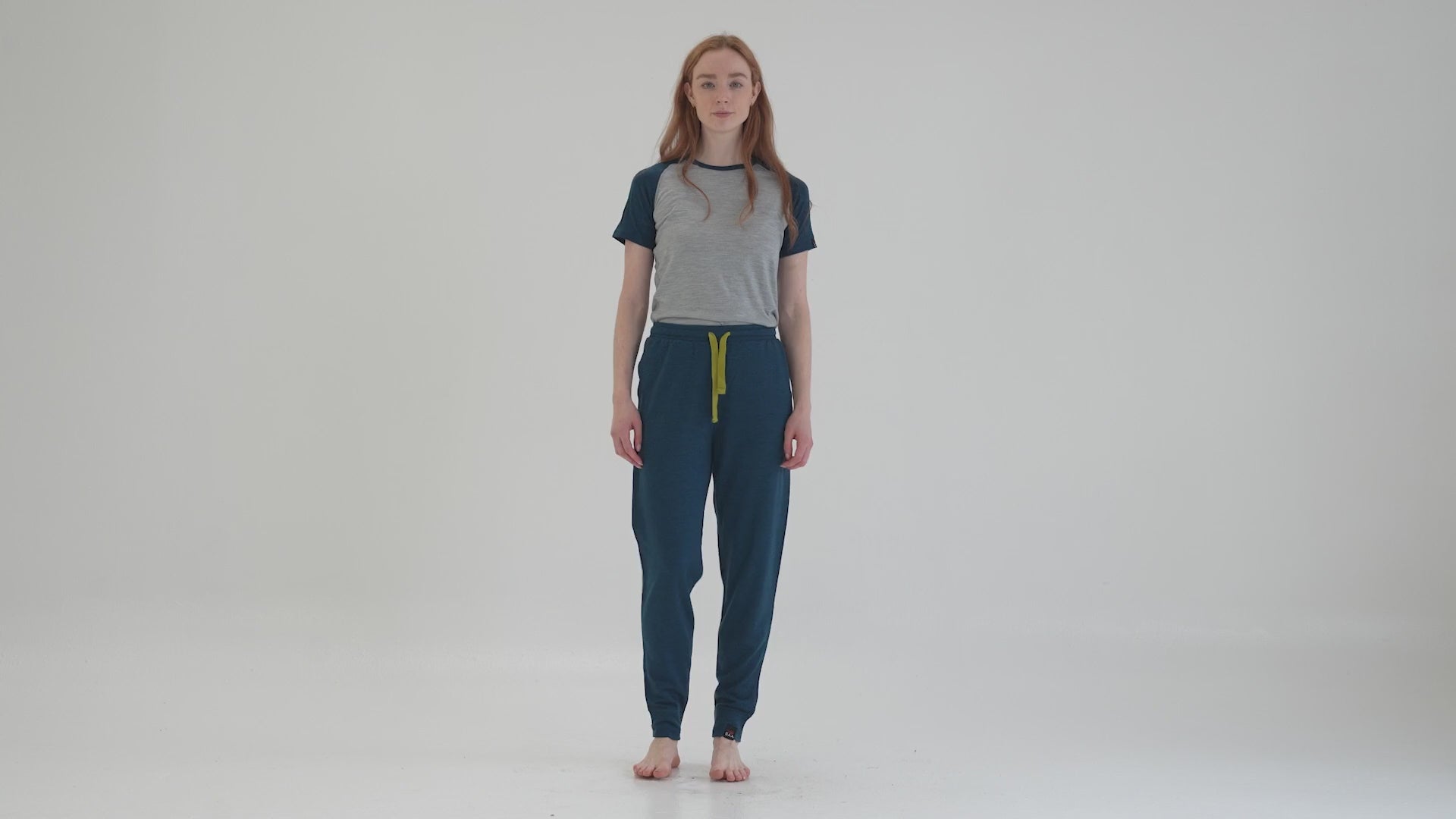 Womens Merino 260 Lounge Cuffed Joggers (Petrol/Lime) | align: 45% 50% | Model: Sophie