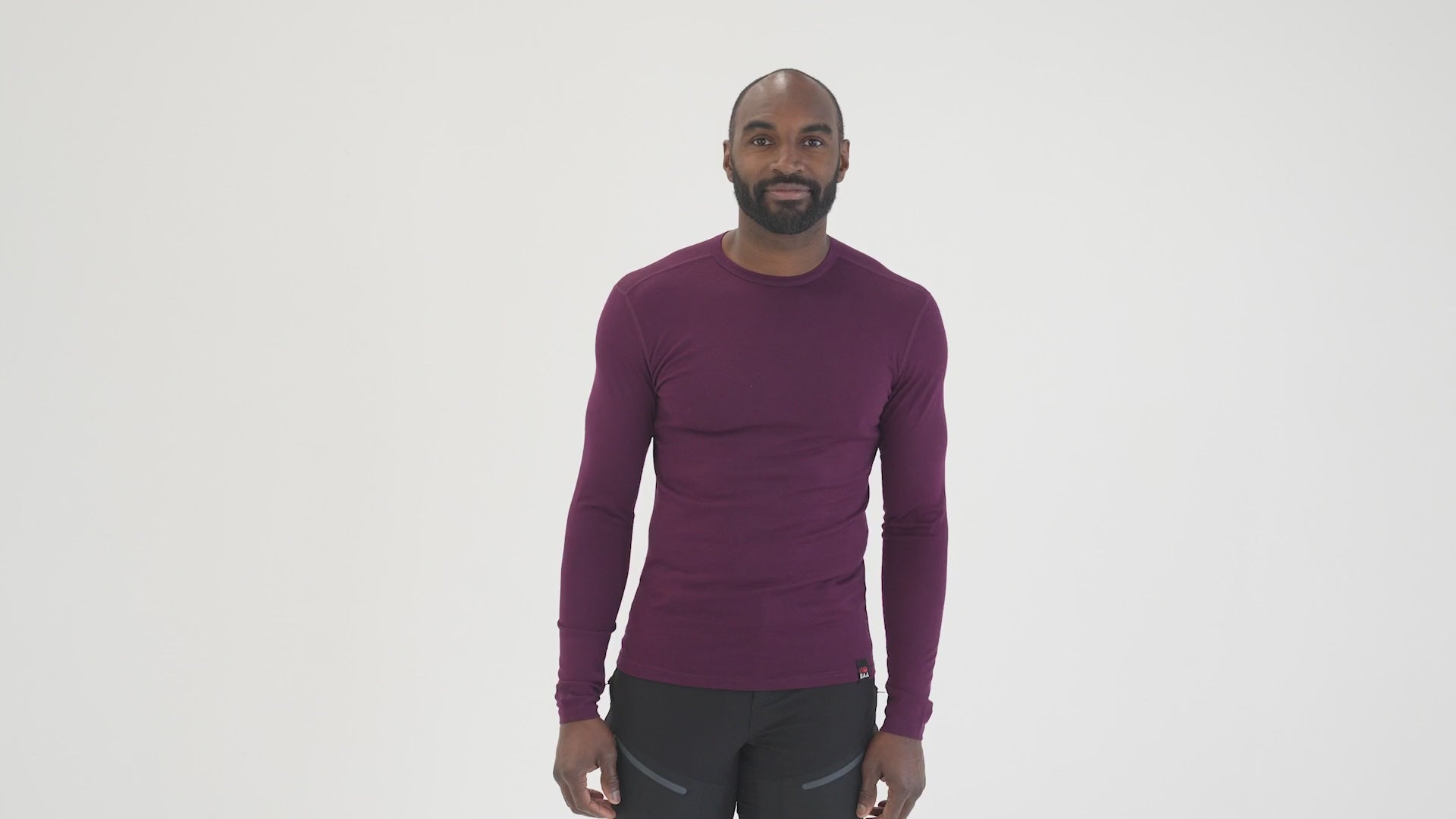 Mens Merino 180 Long Sleeve Crew (Wine) | Model: Michael