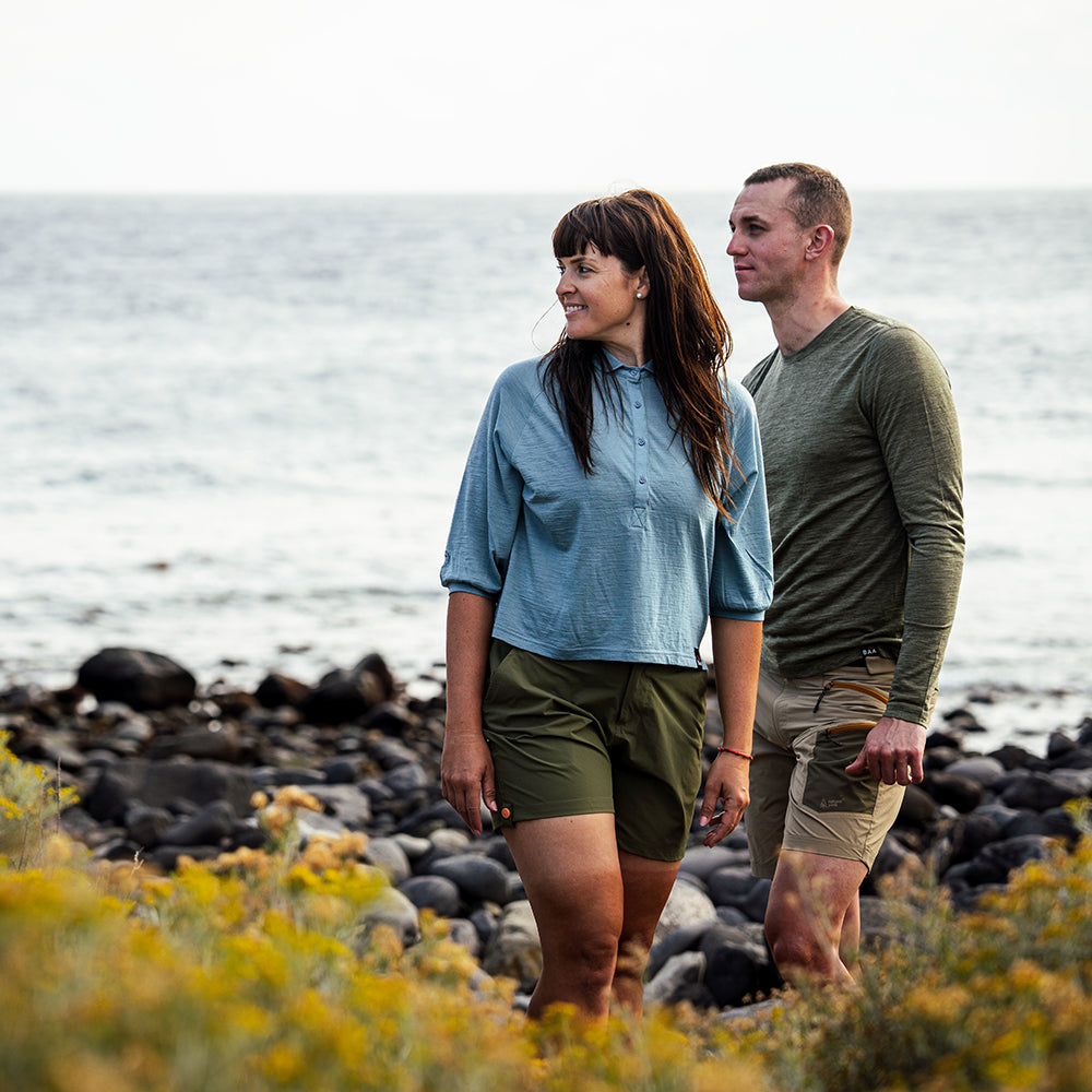 Womens 120 Ultrafine Cropped Blouse (Lagoon) | Model: Isabel