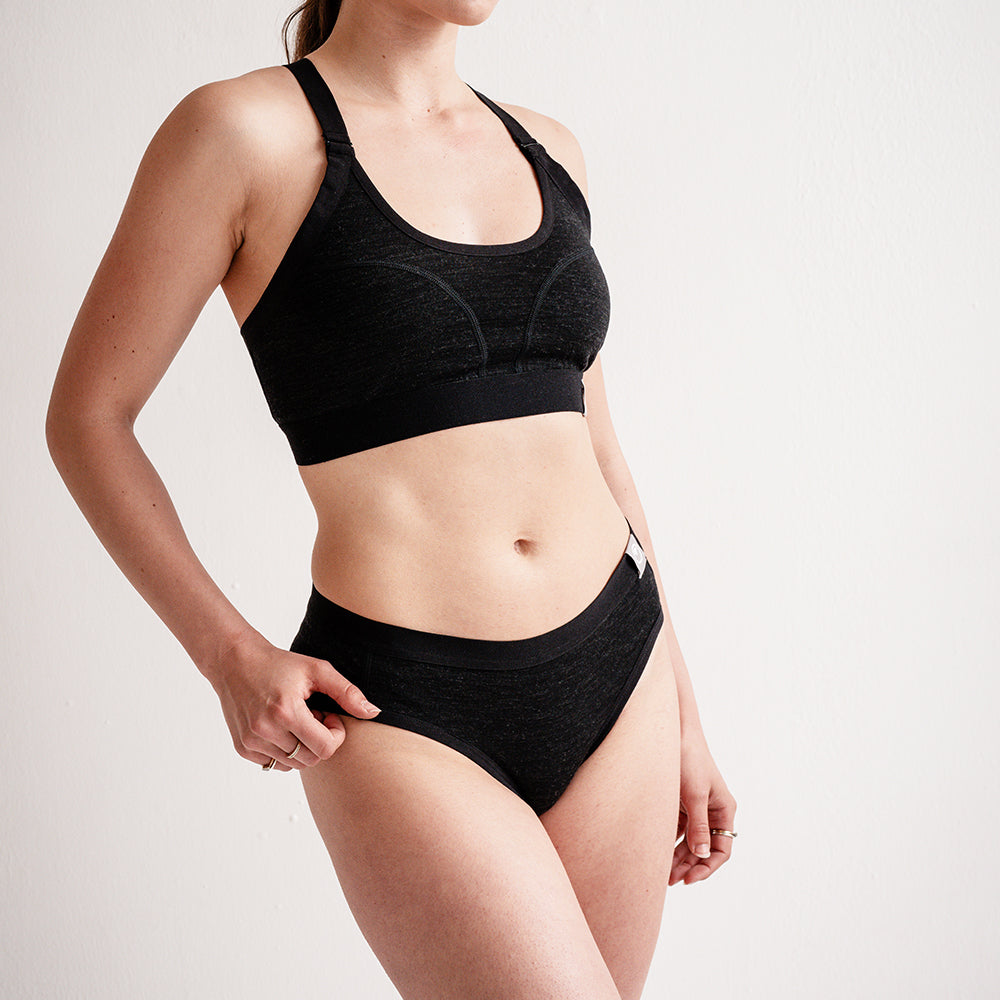 Womens 160 Bikini Knickers (Black Melange) | Model: SS25-1