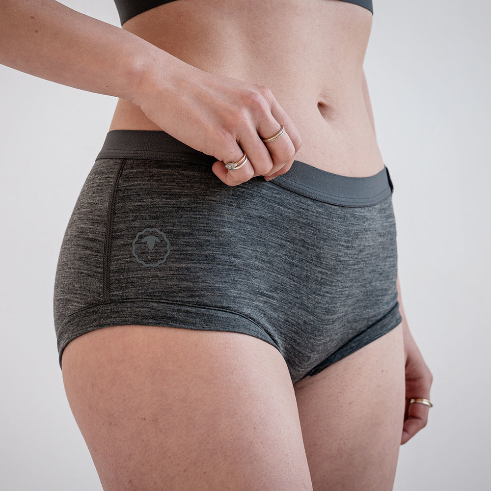Womens Merino Blend 160 Hipster Knickers (Smoke Melange) | Model: SS25-1
