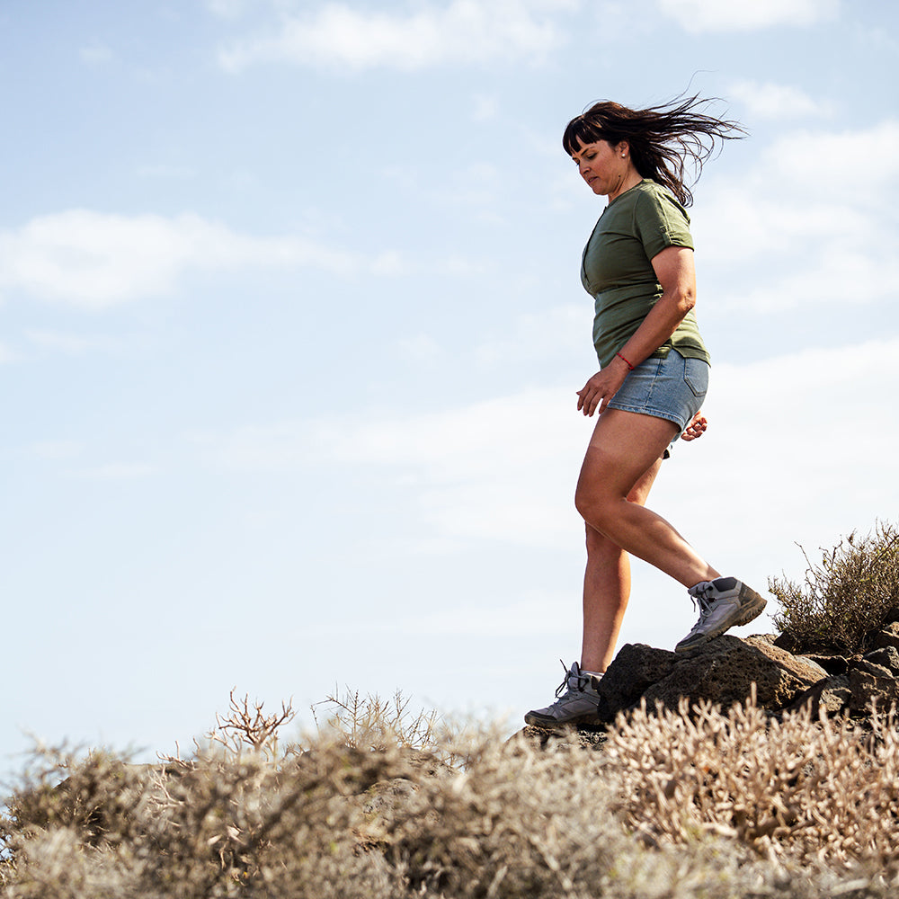 Womens 180 SS Hiking Top (Olive) | Model: Isabel