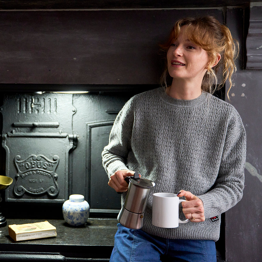 Womens Clover Merino Crew Sweater (Heather) | Model: Emma