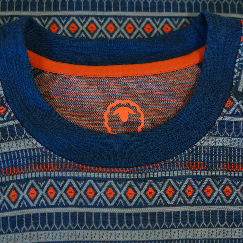 Womens Merino Blend 250 Fairisle Jacquard Long Sleeve Crew (Petrol/Lagoon/Orange)