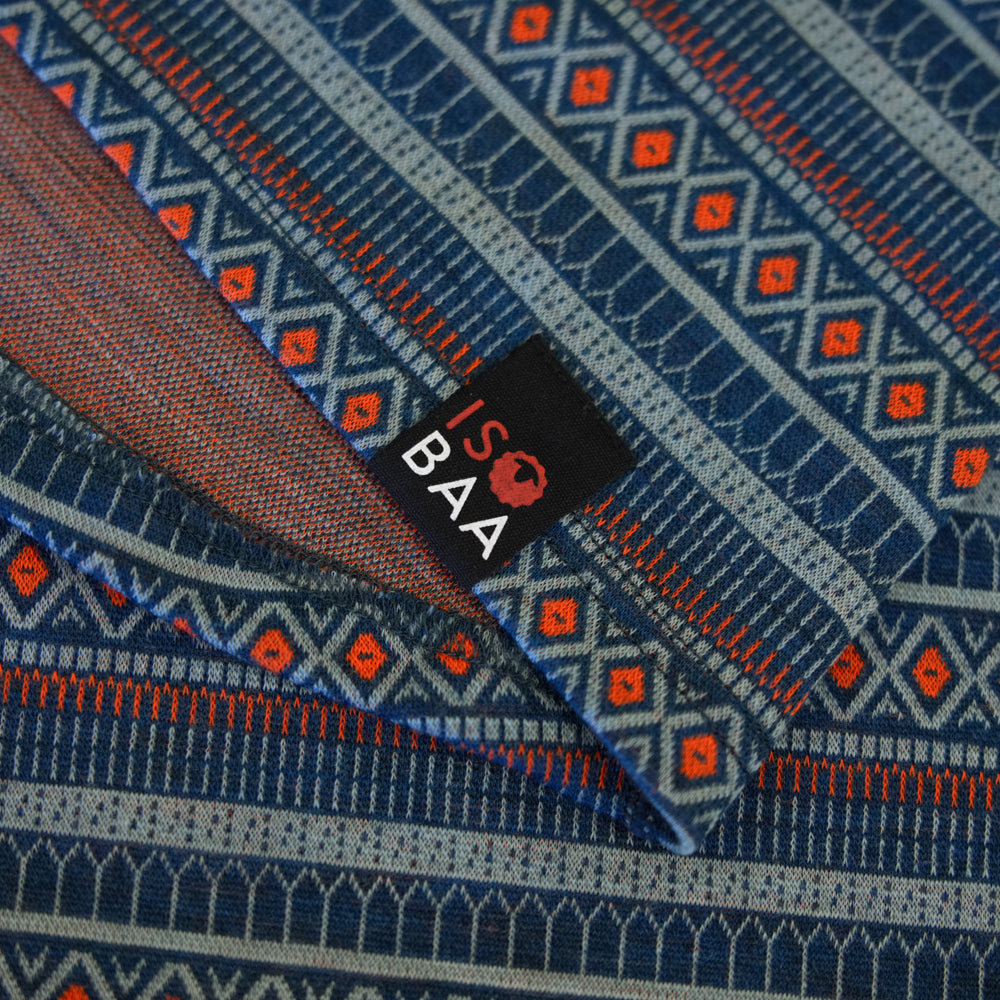 Womens Merino Blend 250 Fairisle Jacquard Long Sleeve Crew (Petrol/Lagoon/Orange)