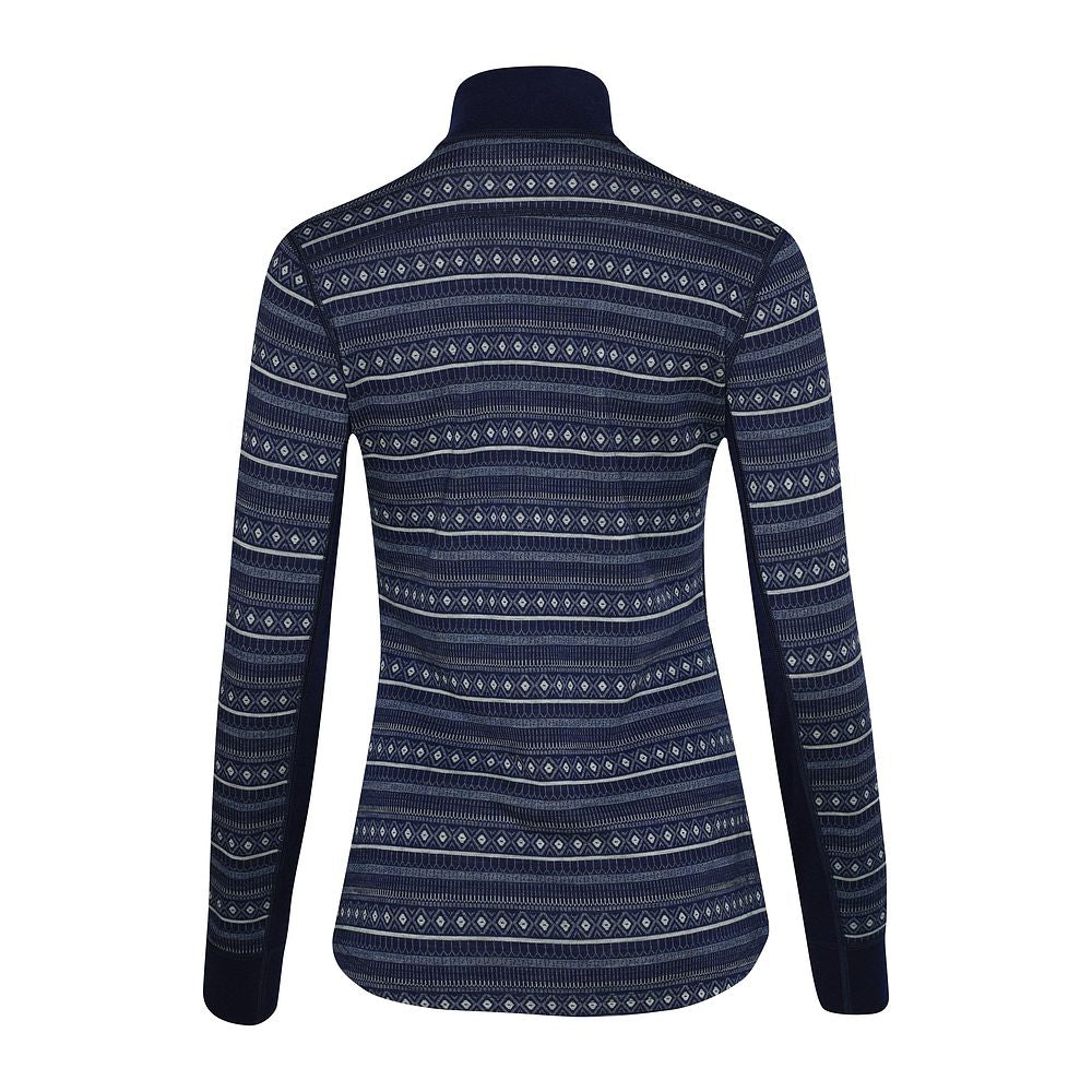 Womens Merino Blend 250 Fairisle Jacquard Long Sleeve Zip Neck (Navy/Denim/Agave)