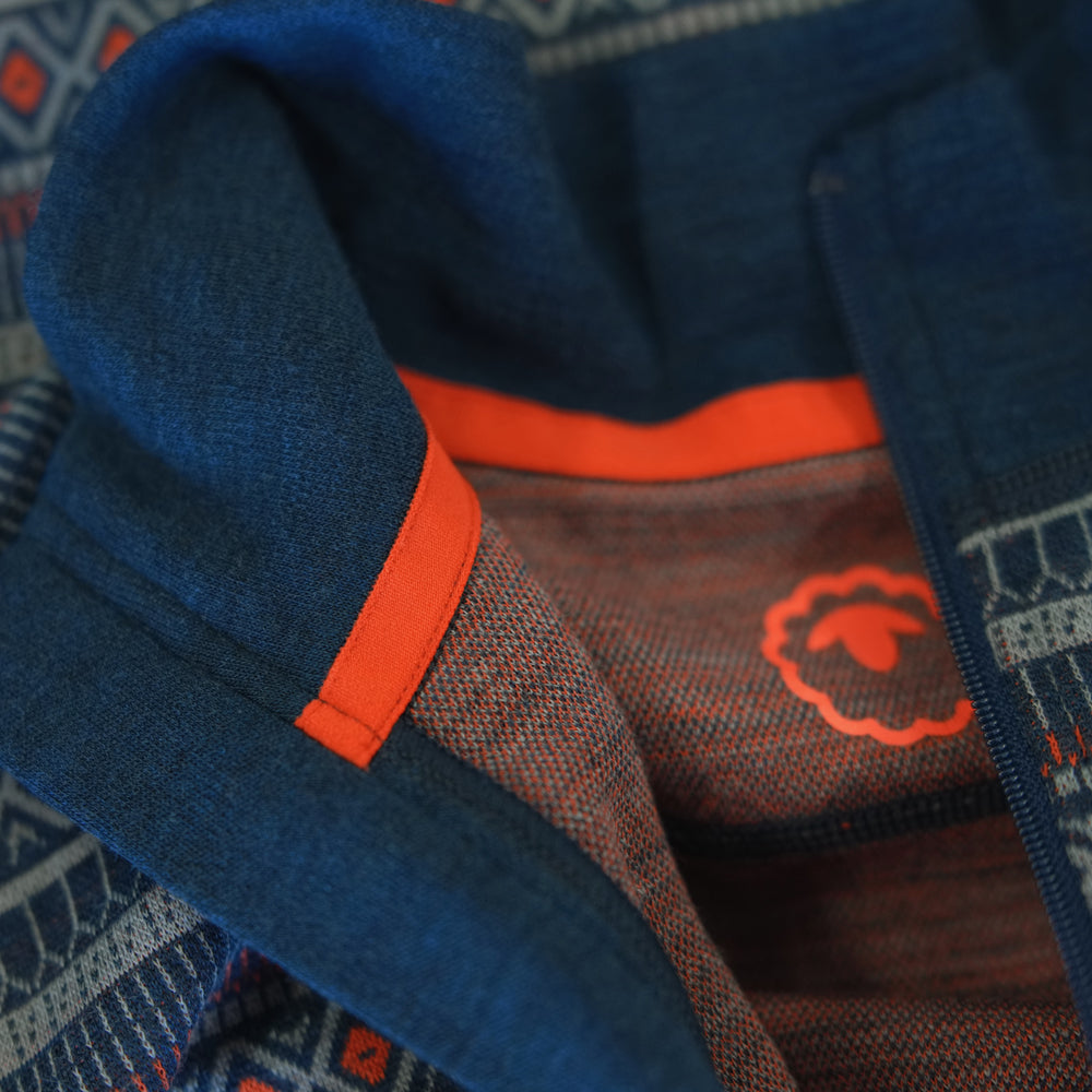 Womens Merino Blend 250 Fairisle Jacquard Long Sleeve Zip Neck (Petrol/Lagoon/Orange)