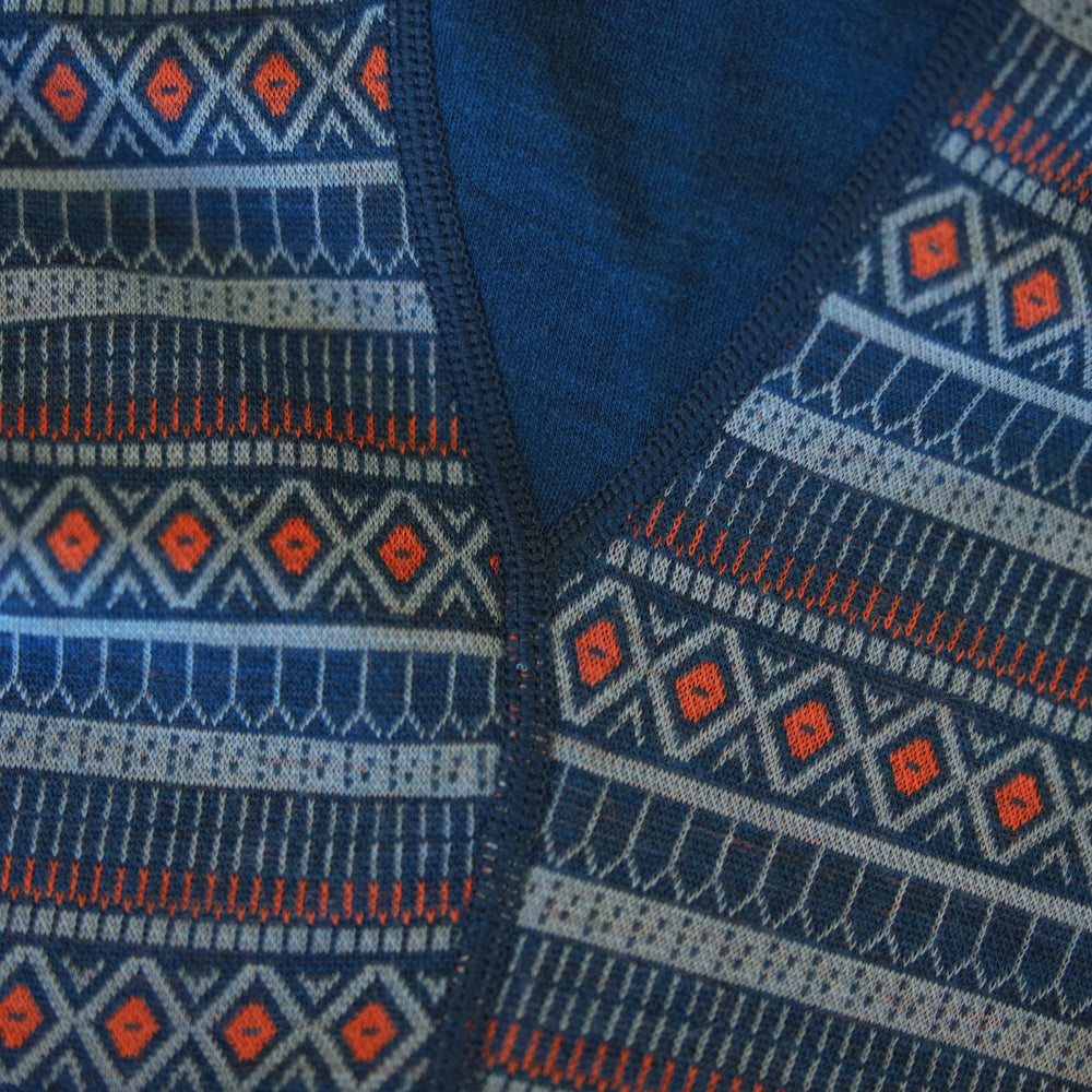 Womens Merino Blend 250 Fairisle Jacquard Long Sleeve Zip Neck (Petrol/Lagoon/Orange)