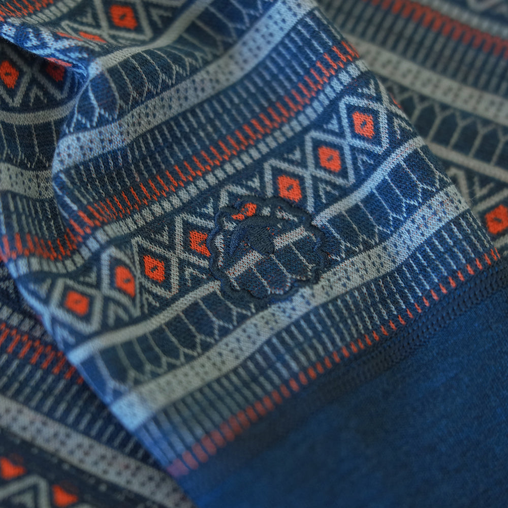 Womens Merino Blend 250 Fairisle Jacquard Long Sleeve Zip Neck (Petrol/Lagoon/Orange)