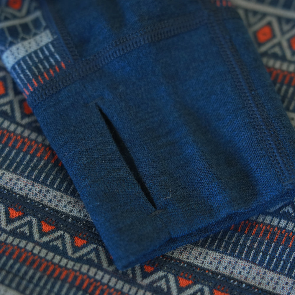 Womens Merino Blend 250 Fairisle Jacquard Long Sleeve Zip Neck (Petrol/Lagoon/Orange)