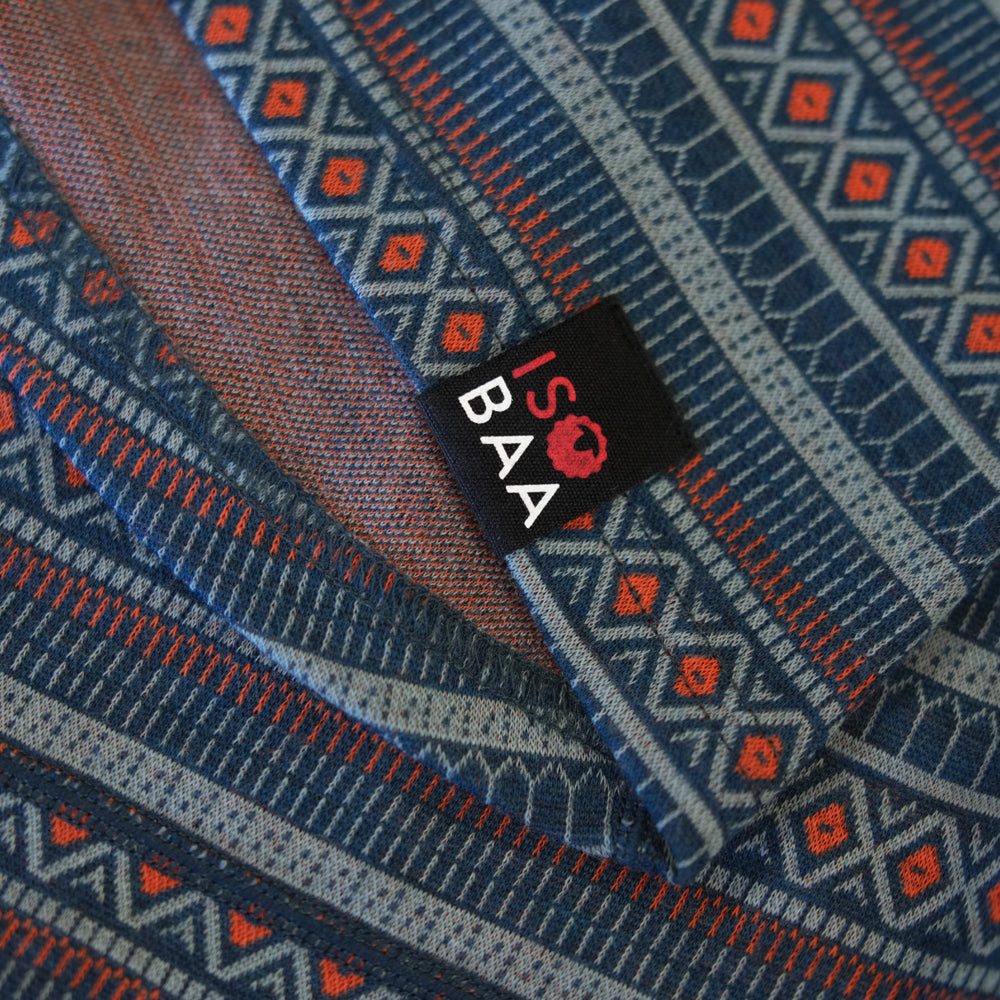 Womens Merino Blend 250 Fairisle Jacquard Long Sleeve Zip Neck (Petrol/Lagoon/Orange)