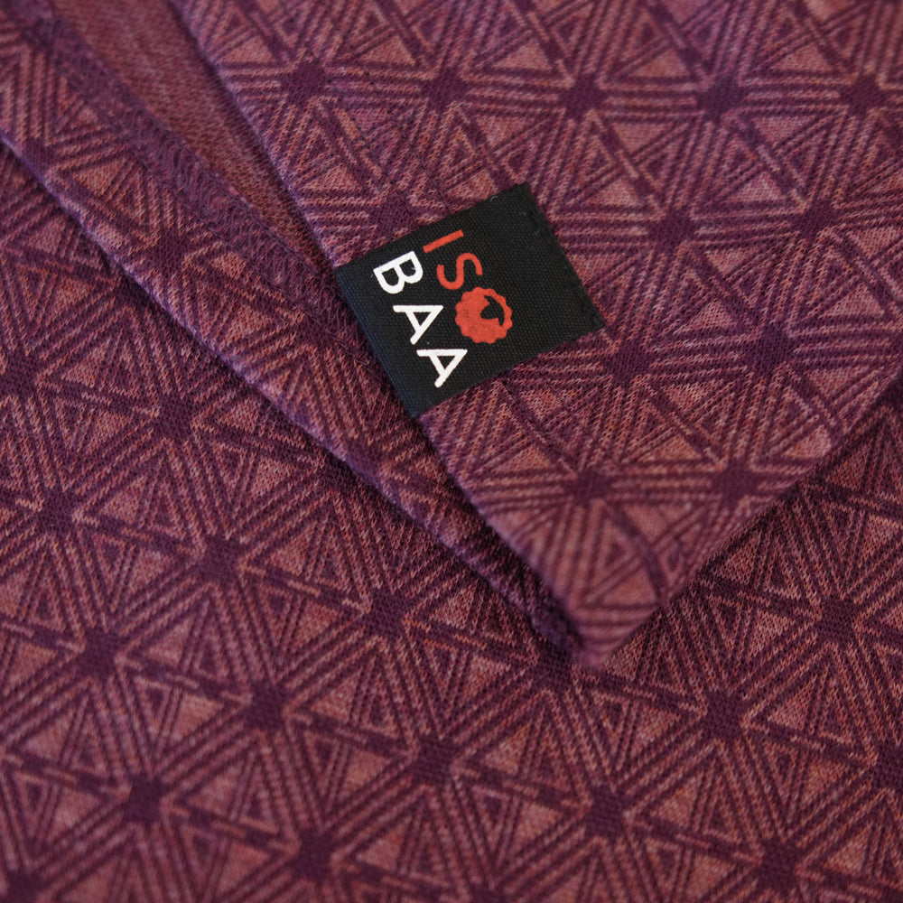 Womens Merino Blend 250 Geometric Jacquard Long Sleeve Zip Neck (Wine/Mauve)