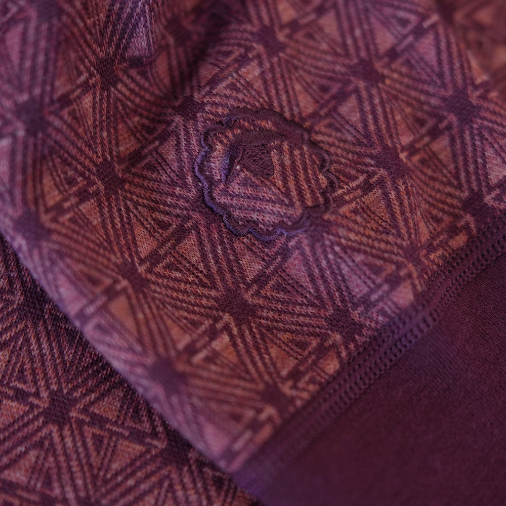 Womens Merino Blend 250 Geometric Jacquard Long Sleeve Zip Neck (Wine/Mauve)