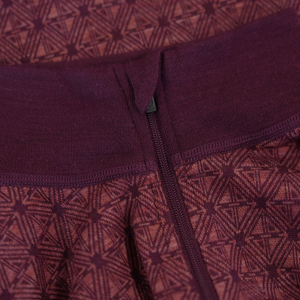 Womens Merino Blend 250 Geometric Jacquard Long Sleeve Zip Neck (Wine/Mauve)