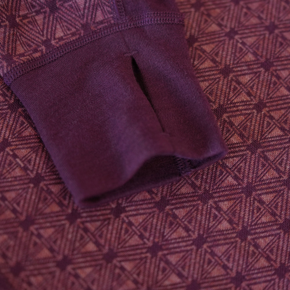 Womens Merino Blend 250 Geometric Jacquard Long Sleeve Zip Neck (Wine/Mauve)