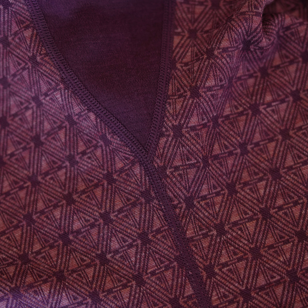 Womens Merino Blend 250 Geometric Jacquard Long Sleeve Zip Neck (Wine/Mauve)
