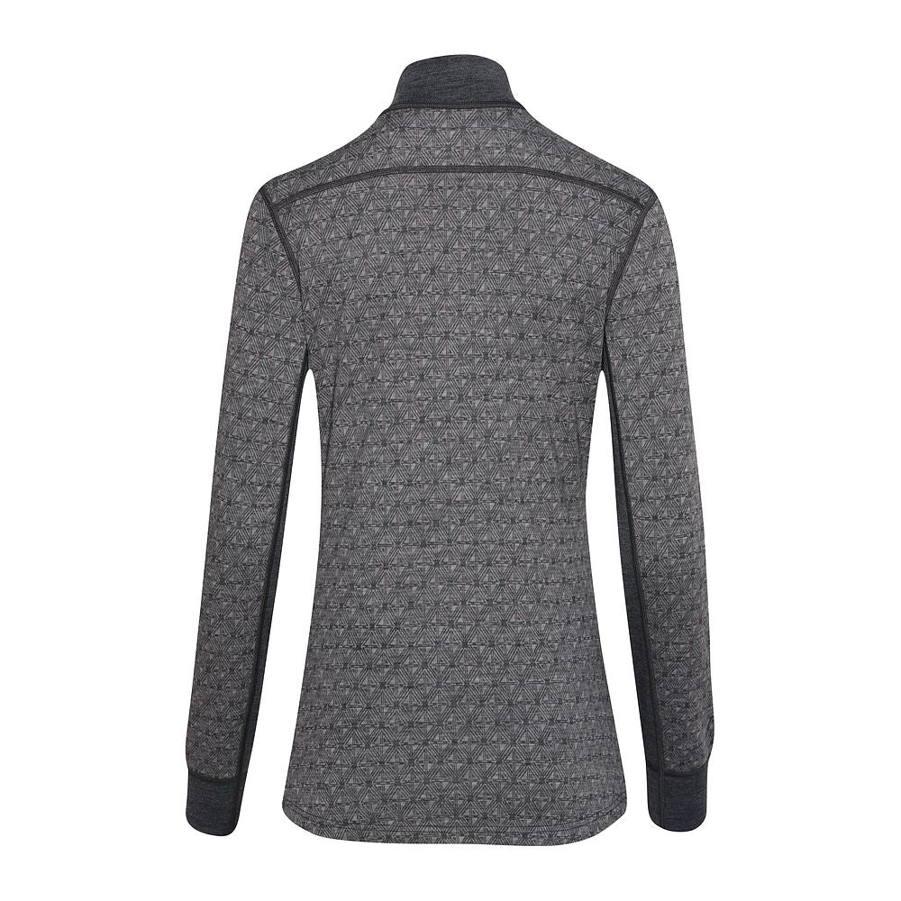 Womens Merino Blend 250 Geometric Jacquard Long Sleeve Zip Neck (Smoke/Charcoal)