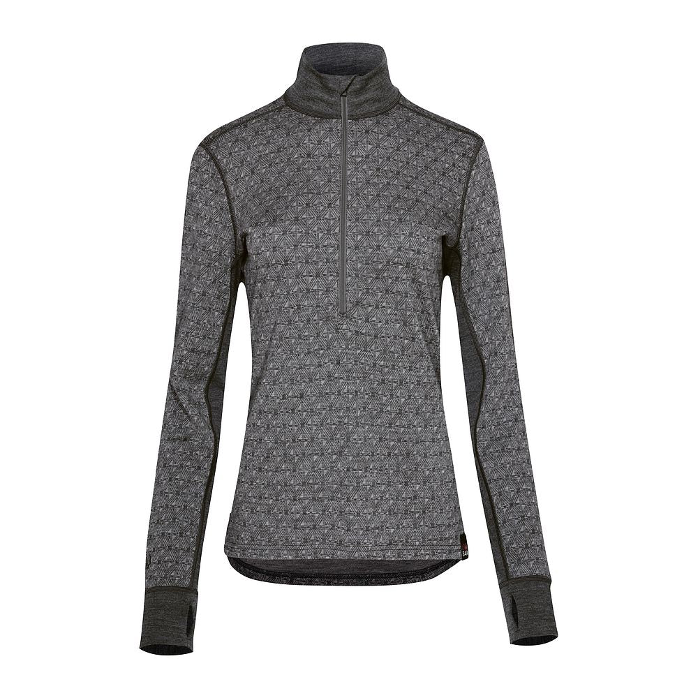 Womens Merino Blend 250 Geometric Jacquard Long Sleeve Zip Neck (Smoke/Charcoal)