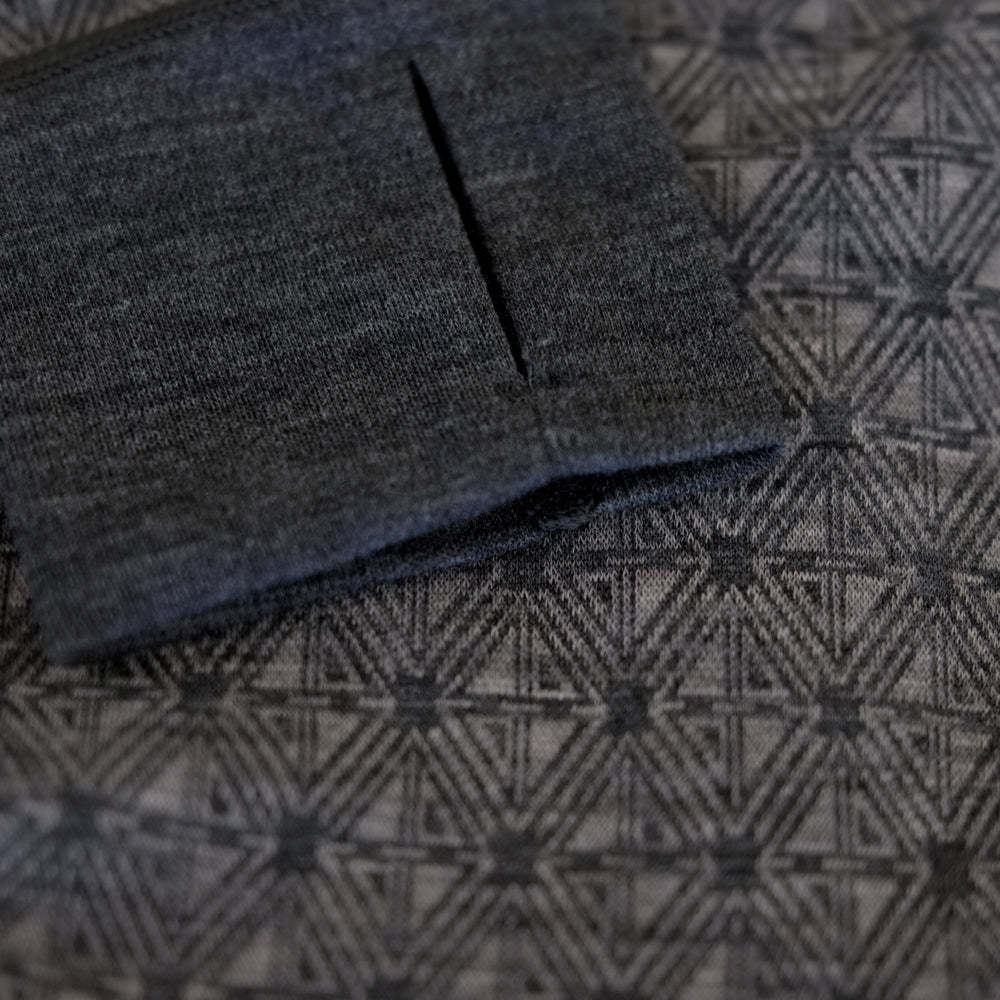 Womens Merino Blend 250 Geometric Jacquard Long Sleeve Zip Neck (Smoke/Charcoal)