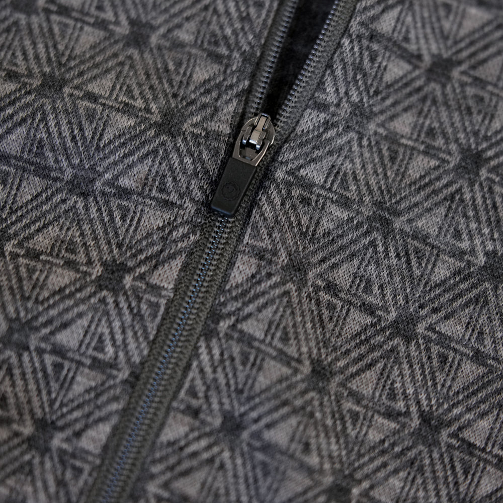 Womens Merino Blend 250 Geometric Jacquard Long Sleeve Zip Neck (Smoke/Charcoal)