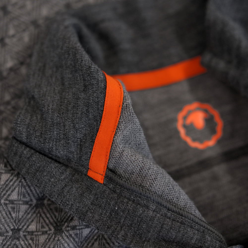 Womens Merino Blend 250 Geometric Jacquard Long Sleeve Zip Neck (Smoke/Charcoal)