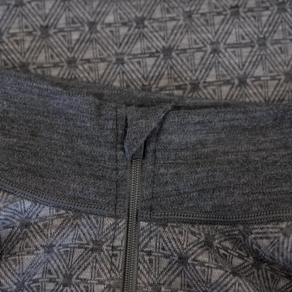 Womens Merino Blend 250 Geometric Jacquard Long Sleeve Zip Neck (Smoke/Charcoal)