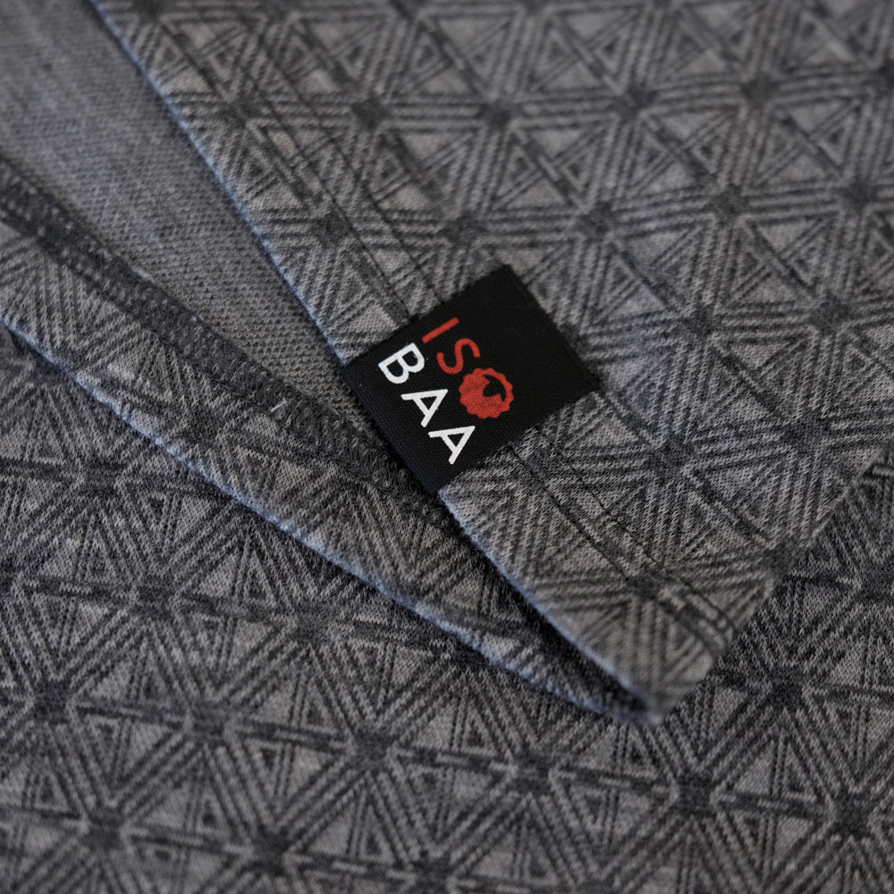 Womens Merino Blend 250 Geometric Jacquard Long Sleeve Zip Neck (Smoke/Charcoal)