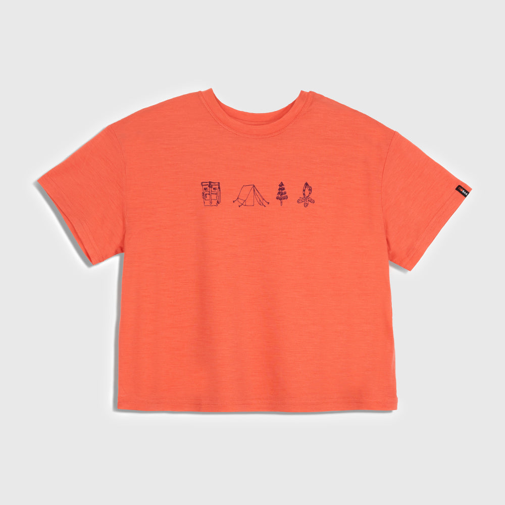 Womens Merino 150 Camping Relaxed Tee (Coral/Wine)
