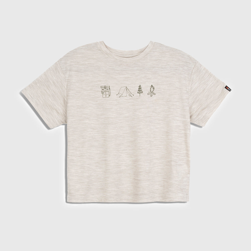 Womens Merino 150 Camping Relaxed Tee (Jute/Olive)