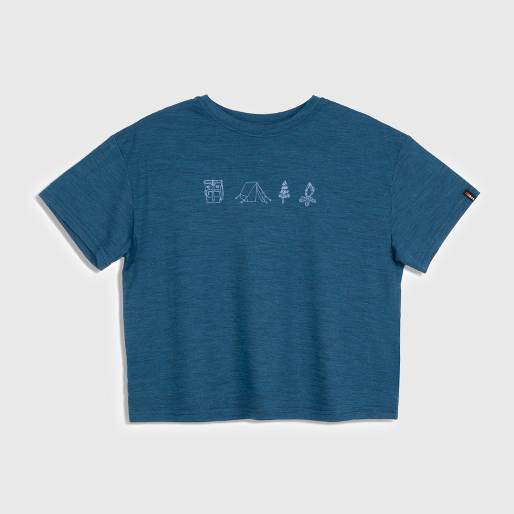 Womens Merino 150 Camping Relaxed Tee (Petrol/Sky)