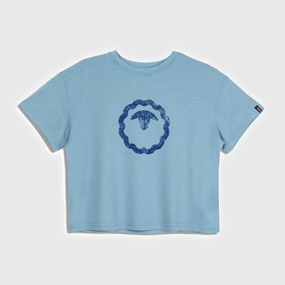 Womens Merino 150 Emblem Relaxed Tee (Lagoon/Navy)